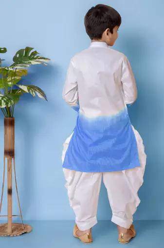 embroidery work blue cotton kurta and patiyala set for boys