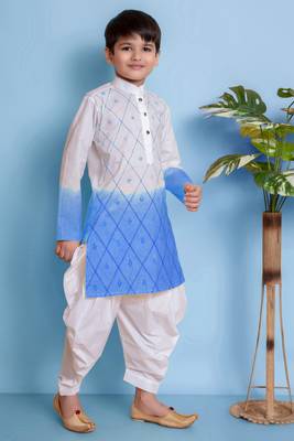 embroidery work blue cotton kurta and patiyala set for boys 3