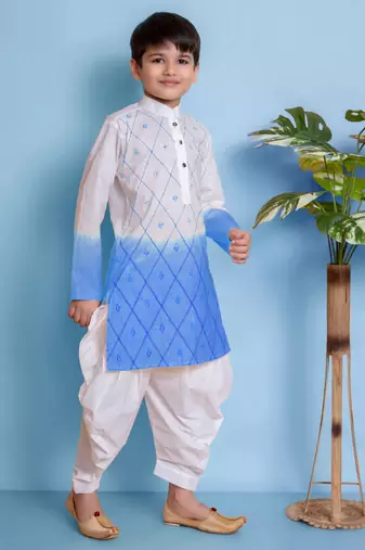 embroidery work blue cotton kurta and patiyala set for boys
