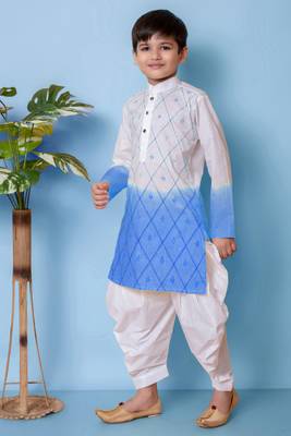 embroidery work blue cotton kurta and patiyala set for boys 4