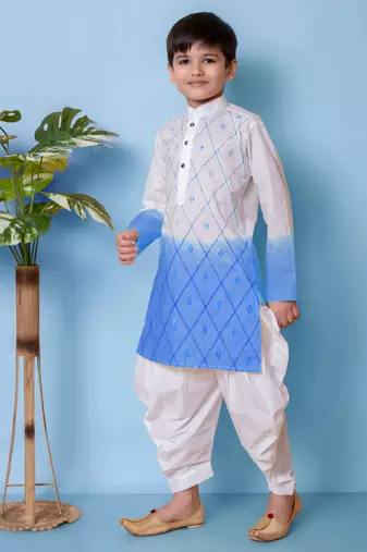 embroidery work blue cotton kurta and patiyala set for boys