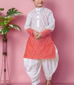 embroidery work tomato orange cotton kurta and patiyala set for boys