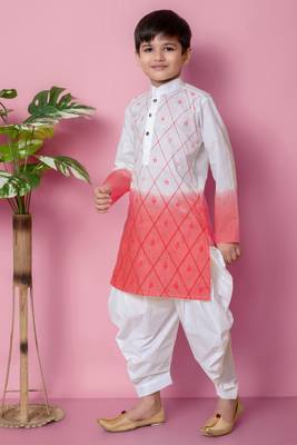 embroidery work tomato orange cotton kurta and patiyala set for boys 4