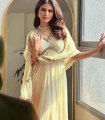 Cream Colour Elegance Redefined Fox Georgette Embroidered Stitched Flair Gown Set