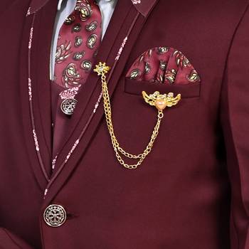 Boys cotton blend 5 piece damask printed coat suit set - maroon 5
