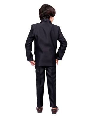 Boys cotton blend 5-piece polka dots printed coat pant suit set - black 2