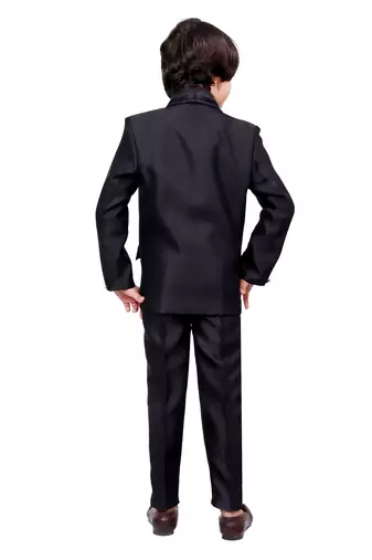 Boys cotton blend 5-piece polka dots printed coat pant suit set - black