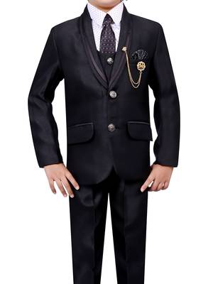 Boys cotton blend 5-piece polka dots printed coat pant suit set - black 5