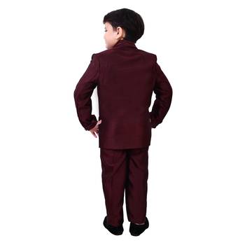 Boys cotton blend 5-piece polka dots printed coat pant suit set - maroon 2