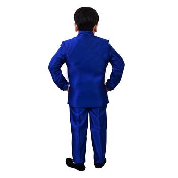 Boys cotton blend 5-piece polka dots printed coat pant suit set - royal blue 2