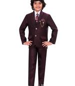 Boys cotton blend 5-piece polka dots printed coat pant suit set - wine