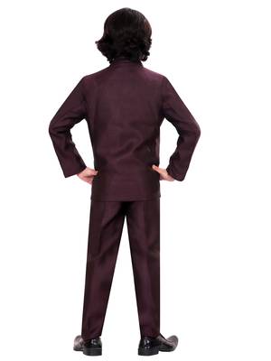 Boys cotton blend 5-piece polka dots printed coat pant suit set - wine 2