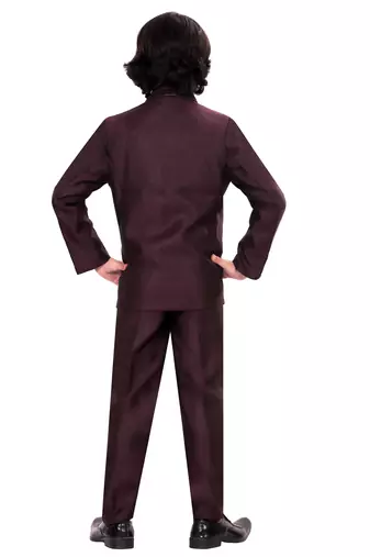 Boys cotton blend 5-piece polka dots printed coat pant suit set - wine
