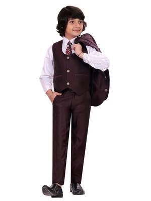 Boys cotton blend 5-piece polka dots printed coat pant suit set - wine 4