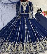 Navy Blue Colour Party Wear Embroidery Work Fullly Stitched Anarkali Gown Set 