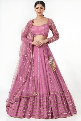 Pink Sequence With Thread And Jari Embroidery Work Faux Georgette Semi Stiched Lehenga Choli With Dupatta 1