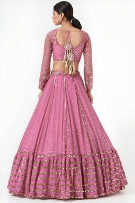 Pink Sequence With Thread And Jari Embroidery Work Faux Georgette Semi Stiched Lehenga Choli With Dupatta 2