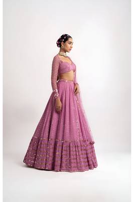 Pink Sequence With Thread And Jari Embroidery Work Faux Georgette Semi Stiched Lehenga Choli With Dupatta 3