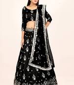 Black Sequence With Thread And Jari Embroidery Work Art Silk Semi Stiched Lehenga Choli With Dupatta