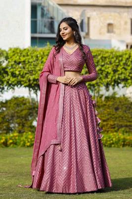 Magenta Faux Georgette Sequins With Multi Color Thread And Zari Embroidery Work 1