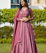 Magenta Faux Georgette Sequins With Multi Color Thread And Zari Embroidery Work