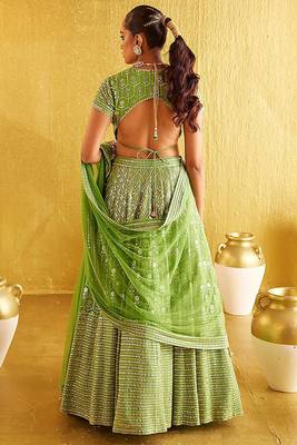 Green Banglori Silk Sequence With Thread And Jari Embroidery Work 3