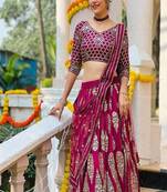 Magenta Sequins With Jari And Thread Embroidery Work