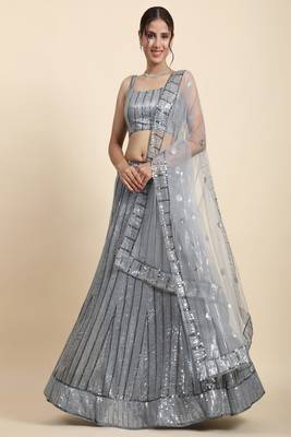 Grey Sequins With Jari And Thread Embroidery Work 1