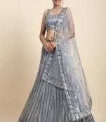 Grey Sequins With Jari And Thread Embroidery Work