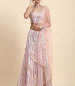 Pink Sequins With Jari And Thread Embroidery Work