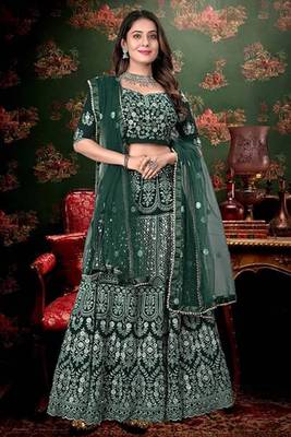 Green Sequins With Jari And Thread Embroidery Work 1