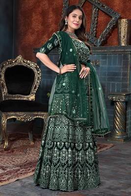 Green Sequins With Jari And Thread Embroidery Work 2