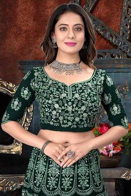 Green Sequins With Jari And Thread Embroidery Work 3