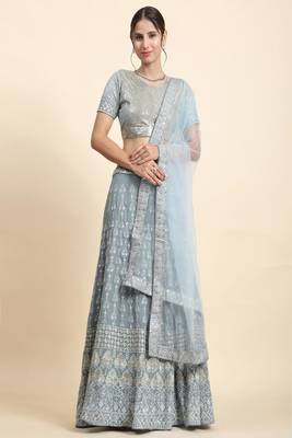 Grey Sequins With Jari And Thread Embroidery Work 1