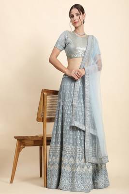 Grey Sequins With Jari And Thread Embroidery Work 3