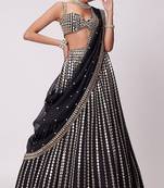 Black Organza Silk Fabric Paper Mirror With Zari Embroidery Work