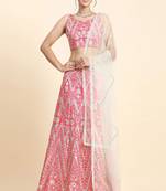 Pink Devsena Silk 3Mm Sequins,Jari And Dori With Paper Mirror Embroidery Work