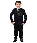 Boys cotton blend solid 5-piece coat suit set - black