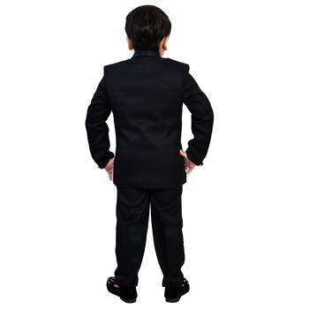 Boys cotton blend solid 5-piece coat suit set - black 2