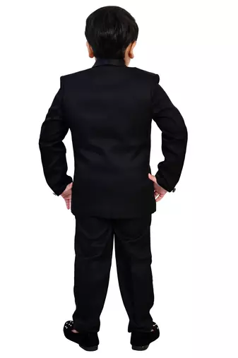 Boys cotton blend solid 5-piece coat suit set - black
