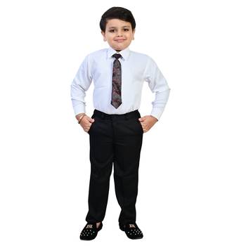 Boys cotton blend solid 5-piece coat suit set - black 4