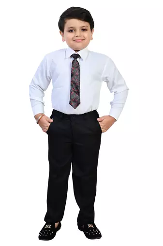 Boys cotton blend solid 5-piece coat suit set - black