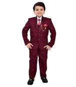 Boys cotton blend solid 5-piece coat suit set - maroon