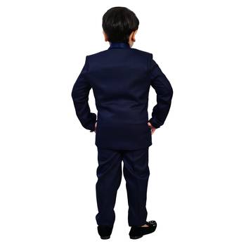 Boys cotton blend solid 5-piece coat suit set - navy blue 2