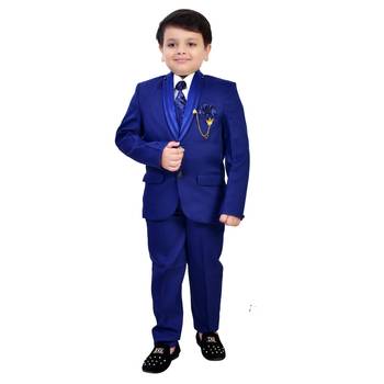 Boys cotton blend solid 5-piece coat suit set - royal blue 1