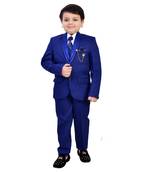 Boys cotton blend solid 5-piece coat suit set - royal blue