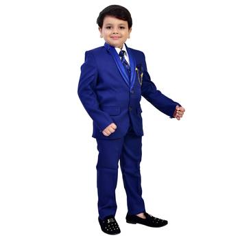 Boys cotton blend solid 5-piece coat suit set - royal blue 2