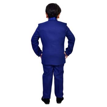 Boys cotton blend solid 5-piece coat suit set - royal blue 3