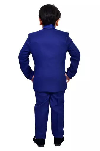 Boys cotton blend solid 5-piece coat suit set - royal blue