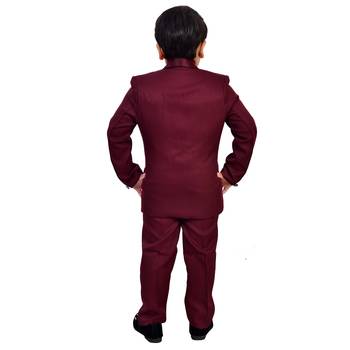 Boys cotton blend solid 5-piece coat suit set - maroon 2